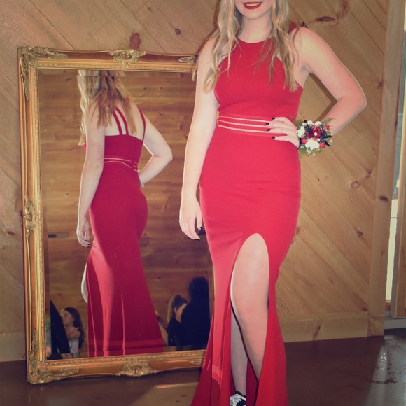 cherry red prom dress